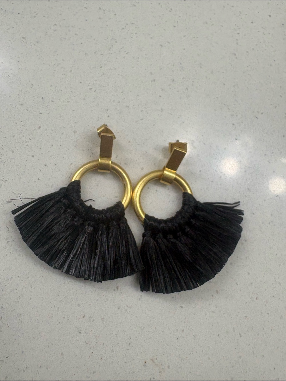Fun! Gold Hoop Earrings with Black Fringe